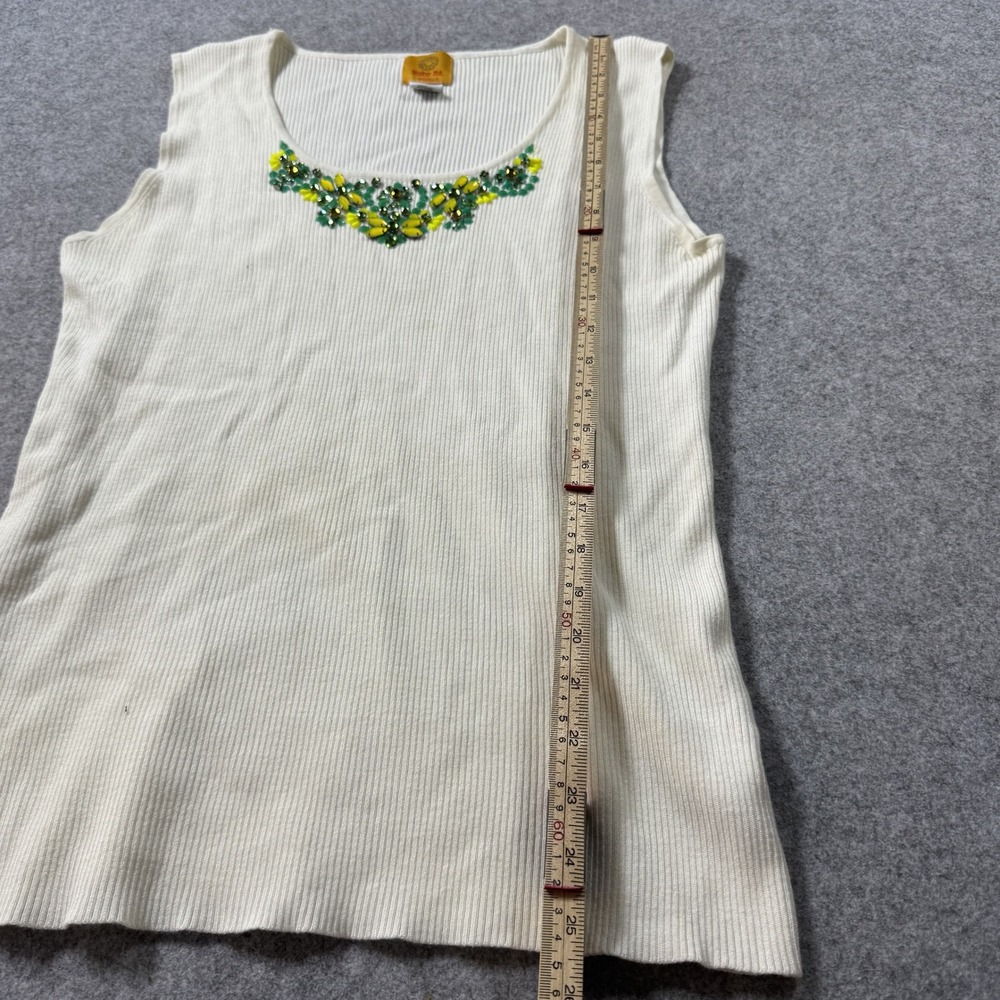 Ruby Rd Woman Beaded Neckline Tank Top 1X Ivory Ribbed Embellished Shell - Picture 6 of 8